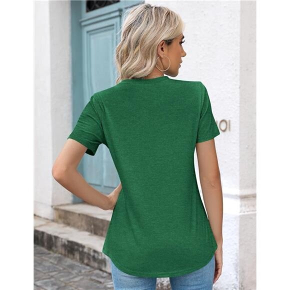 Women's Casual Crew Neck Short Sleeve Pleated Blouse Tops - Picture 4 of 6